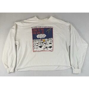 Vtg 80's Run To The Far Side XI Tee White Long Sleeve Cartoon Cows Sz XL USA